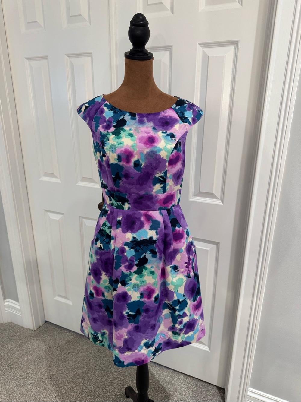 Eliza J Purple Floral Fit-and-Flare Mini Dress with pockets